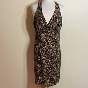 Leopard Print V-Neck Halter Dress - Brown
